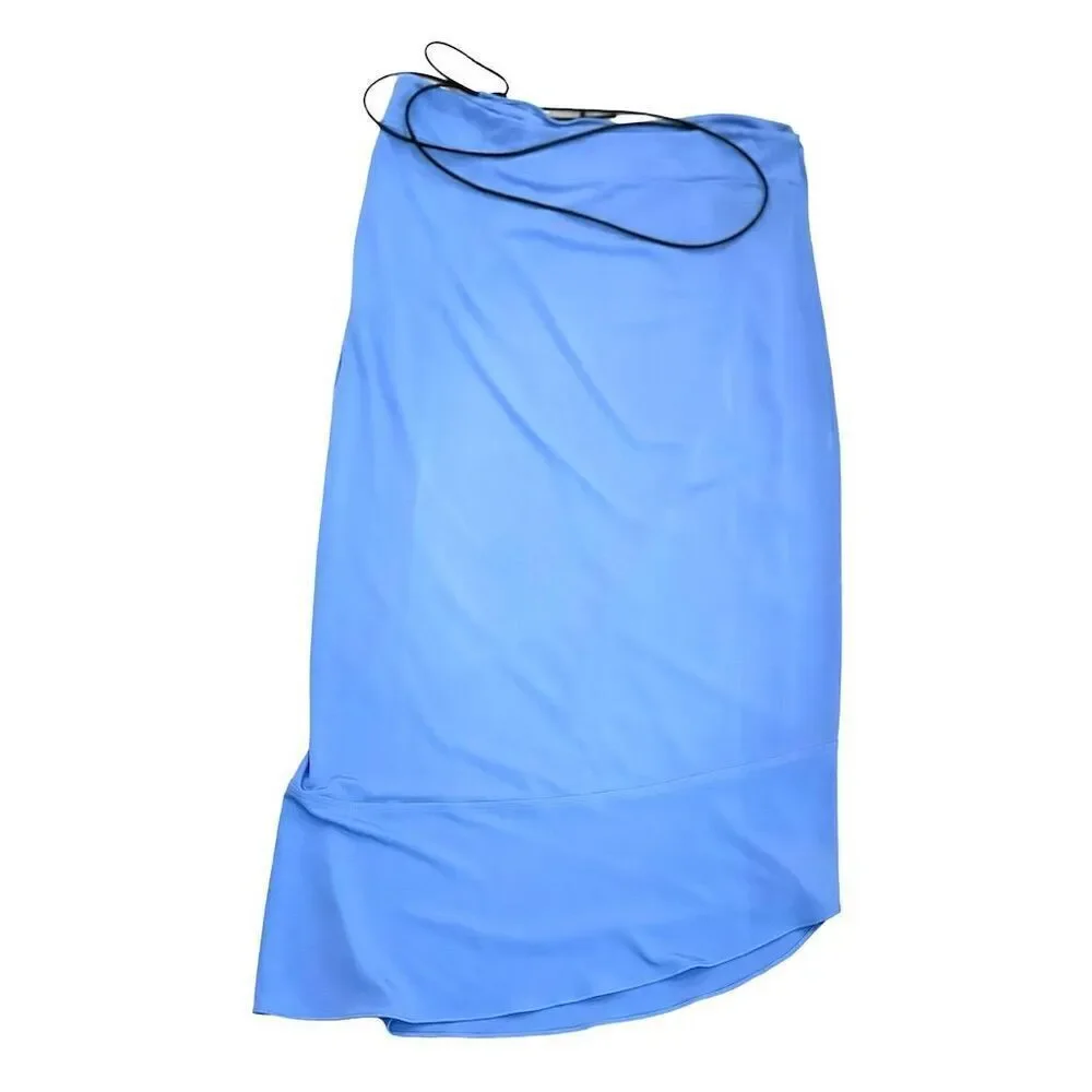 Helmut Lang Women's Asymmetric Wrap Midi Skirt Blue Size S